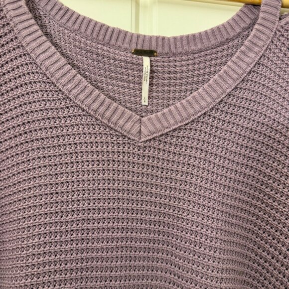 Free People Moonshine Tunic Top Waffle Knit Cotton Purple Cold Shoulder Size L - Picture 4 of 7